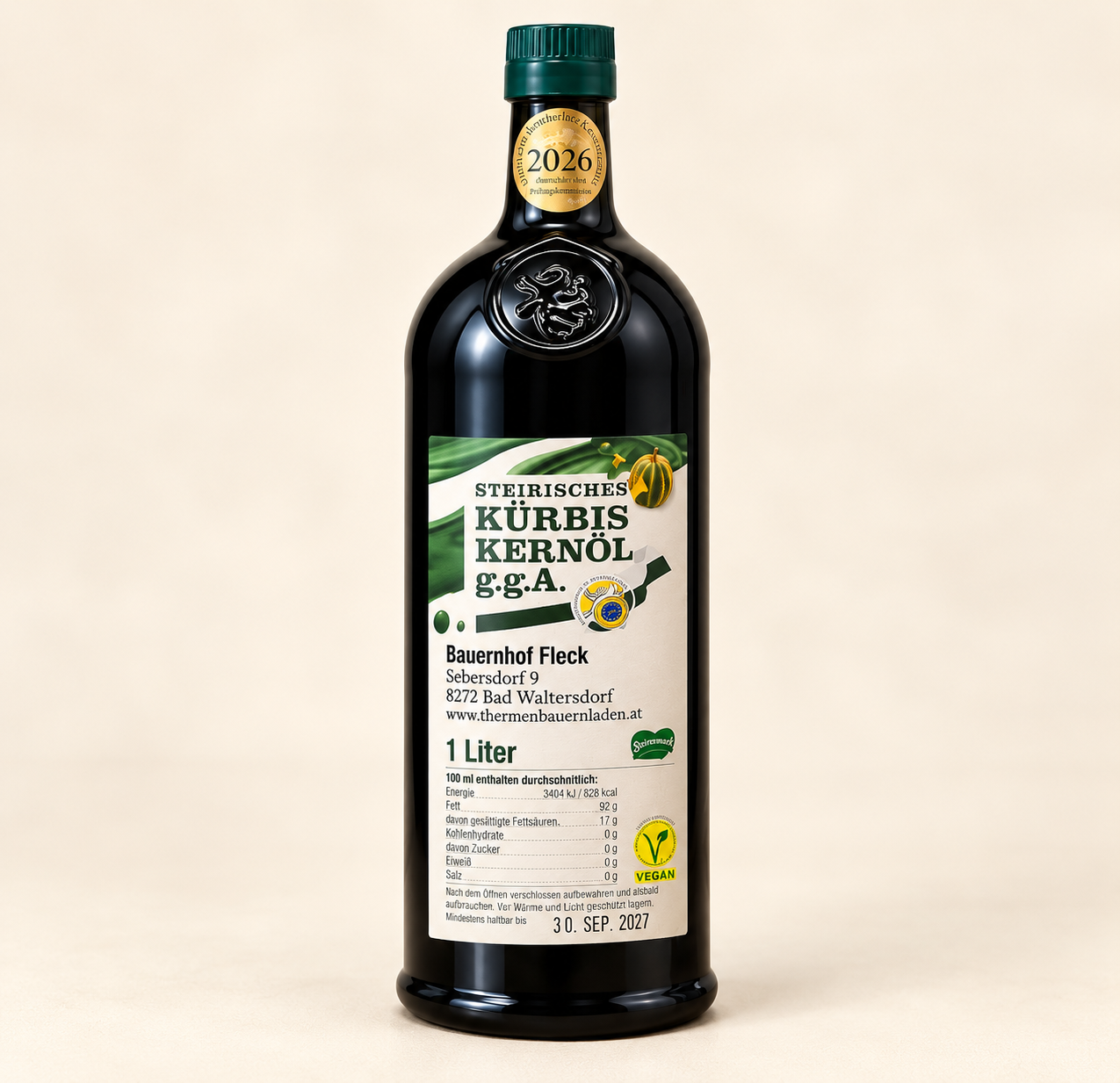 Steirisches Kürbiskernöl g.g.A. 1000 ml – Thermen-Bauernladen Bad Waltersdorf