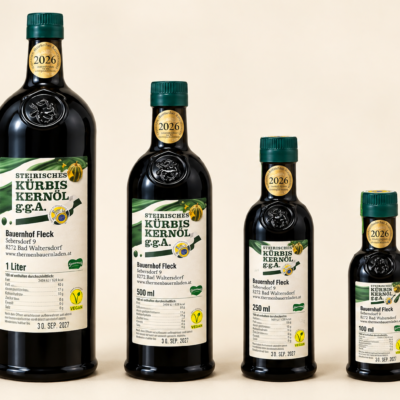 Steirisches Kürbiskernöl g.g.A. in 100 ml, 250 ml, 500 ml, 1 Liter